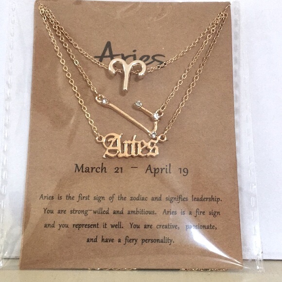 🍏50% OFF/3+...♈ 3-piece zodiac Aries link chain necklace set (Gold tone) - Picture 2 of 5